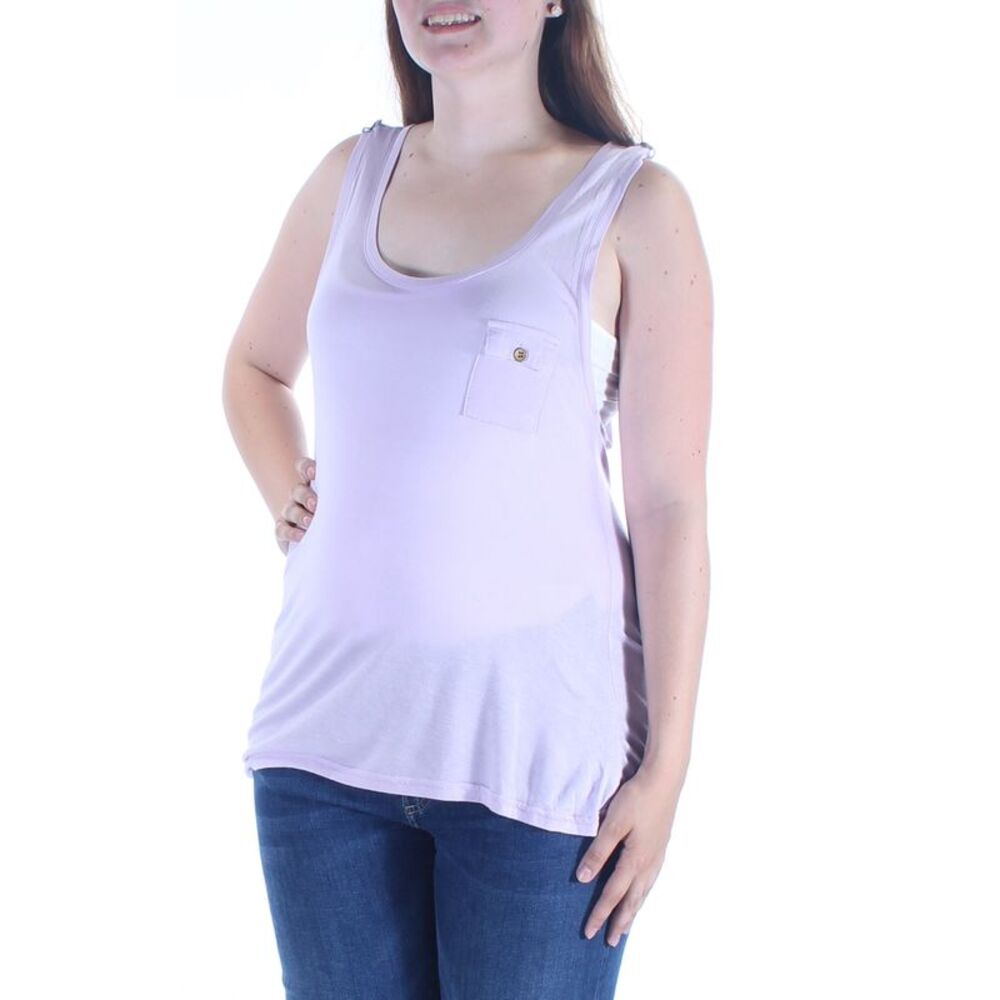 COLOR STORY Womens Purple Sheer Sleeveless Scoop Neck Top Size: L